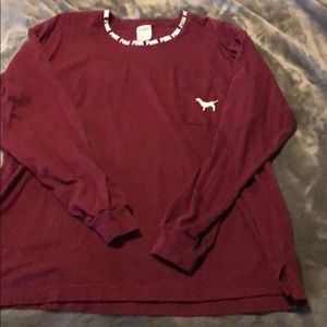 Burgundy Long Sleeve Pink Tee L